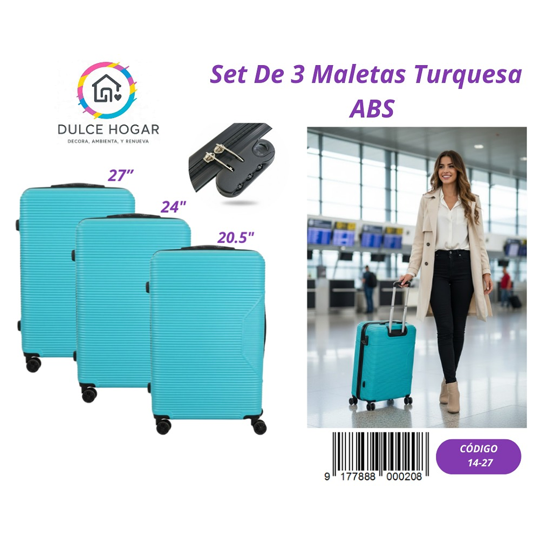 SET DE 3 MALETAS TURQUESA DE ABS  1
