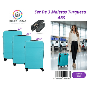 SET DE 3 MALETAS TURQUESA DE ABS 