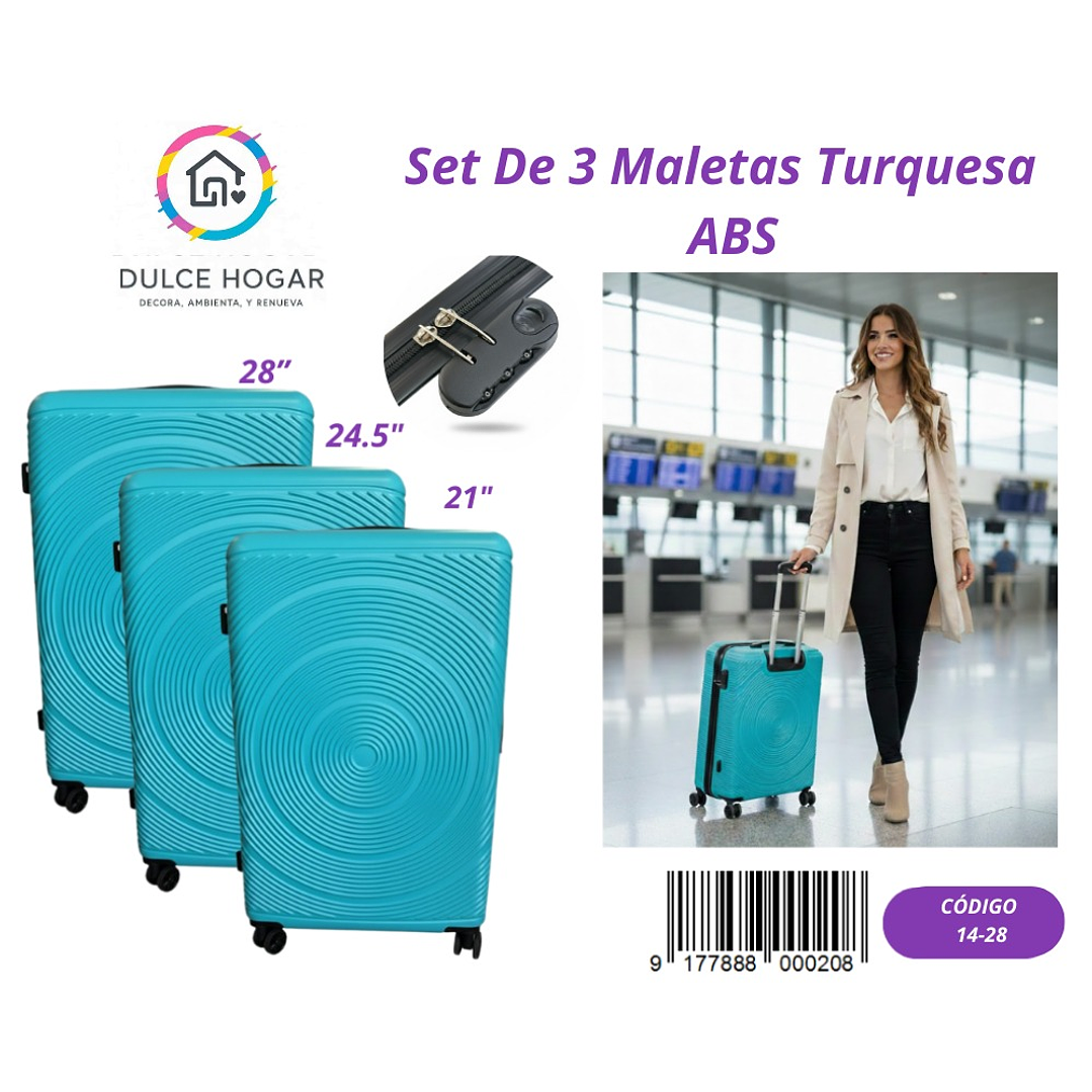 SET DE 3 MALETAS TURQUESA DE ABS  1