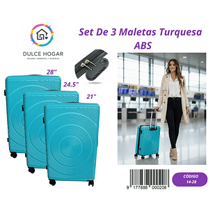 SET DE 3 MALETAS TURQUESA DE ABS 