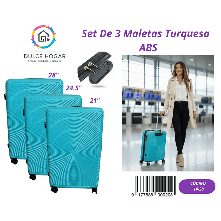 SET DE 3 MALETAS TURQUESA DE ABS  1