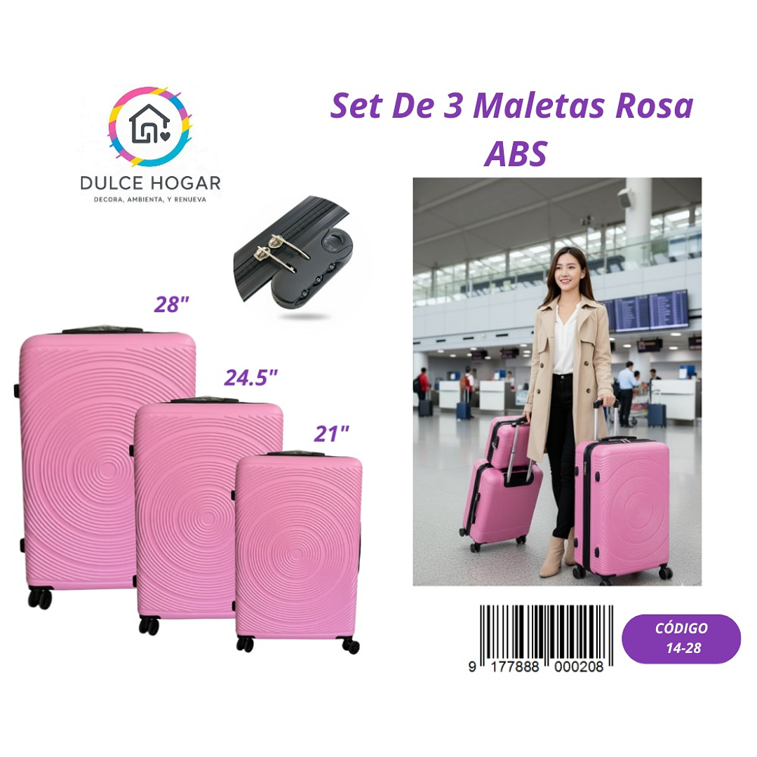 SET DE 3 MALETAS ROSA DE ABS  1