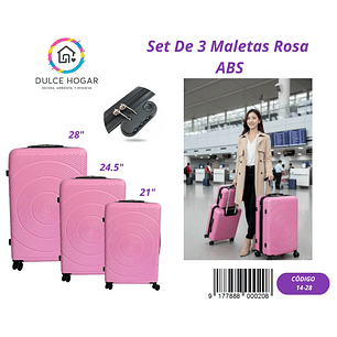 SET DE 3 MALETAS ROSA DE ABS 