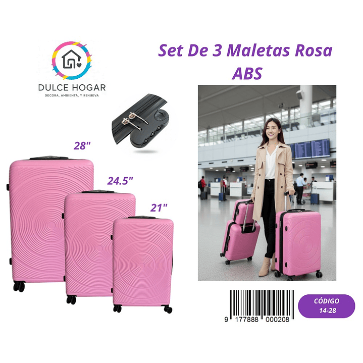 SET DE 3 MALETAS ROSA DE ABS  1