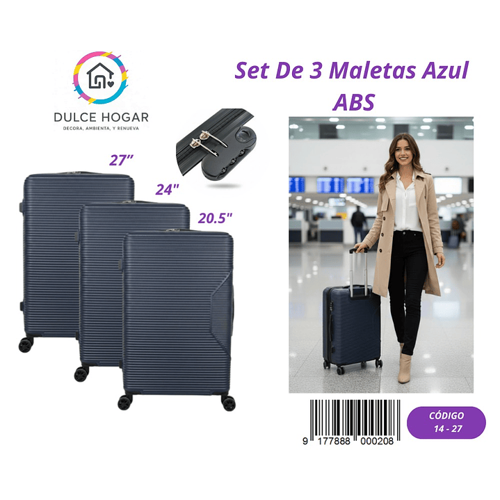 SET DE 3 MALETAS AZUL DE ABS  1