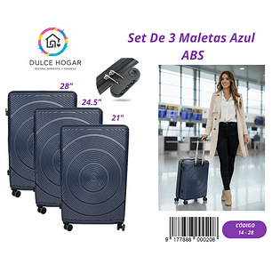 SET DE 3 MALETAS AZUL DE ABS 