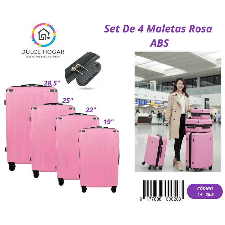 SET DE 4 MALETAS ROSA DE ABS  1