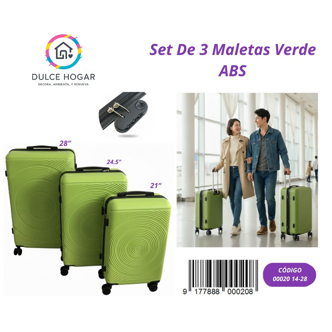 SET DE 3 MALETAS VERDE DE ABS  1