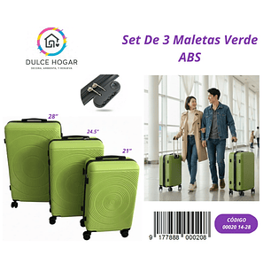 SET DE 3 MALETAS VERDE DE ABS 