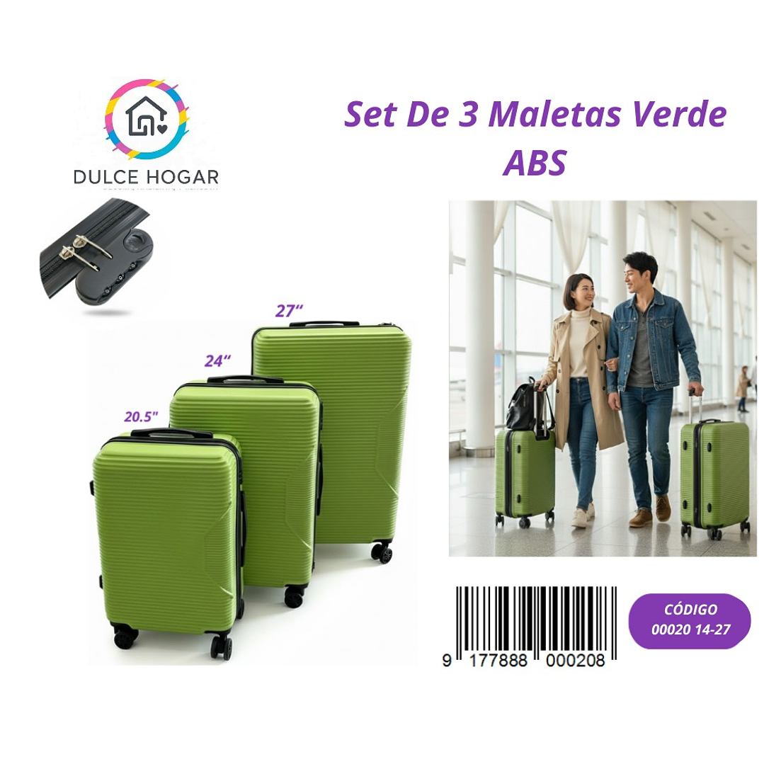 SET DE 4 MALETAS VERDE DE ABS  1