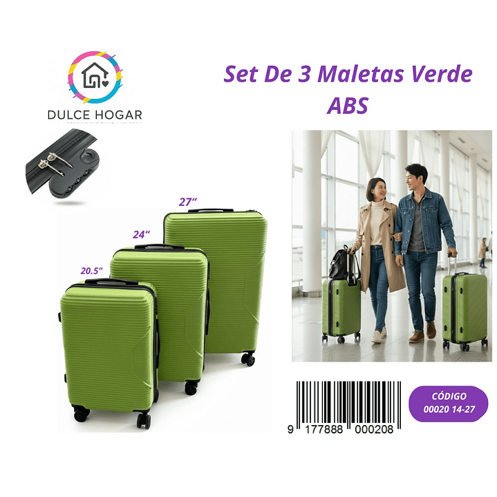 SET DE 4 MALETAS VERDE DE ABS  1