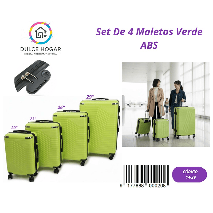 SET DE 4 MALETAS VERDE DE ABS  1