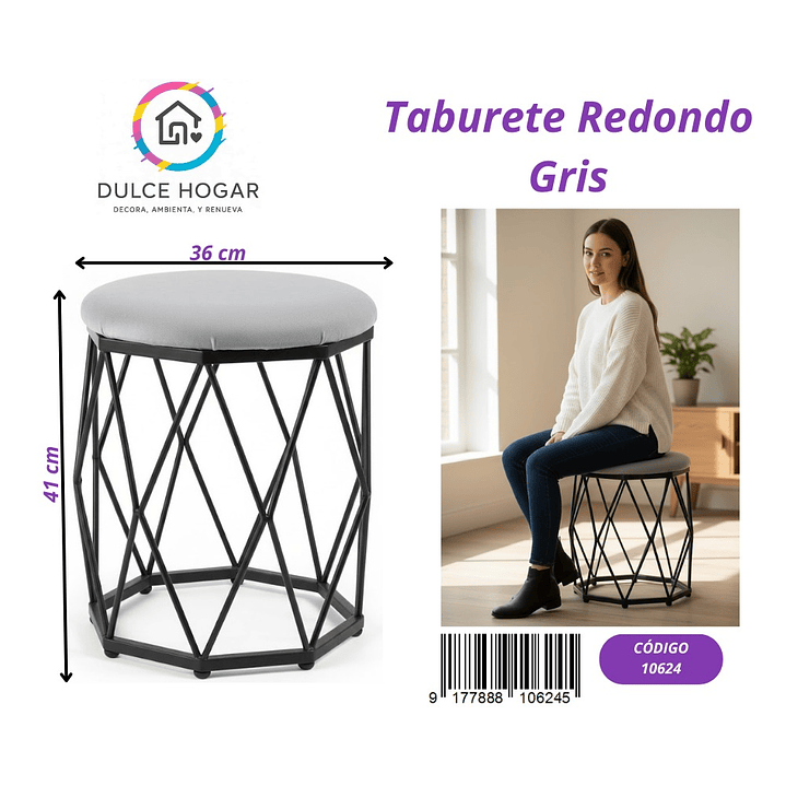 TABURETE REDONDO GRIS  1