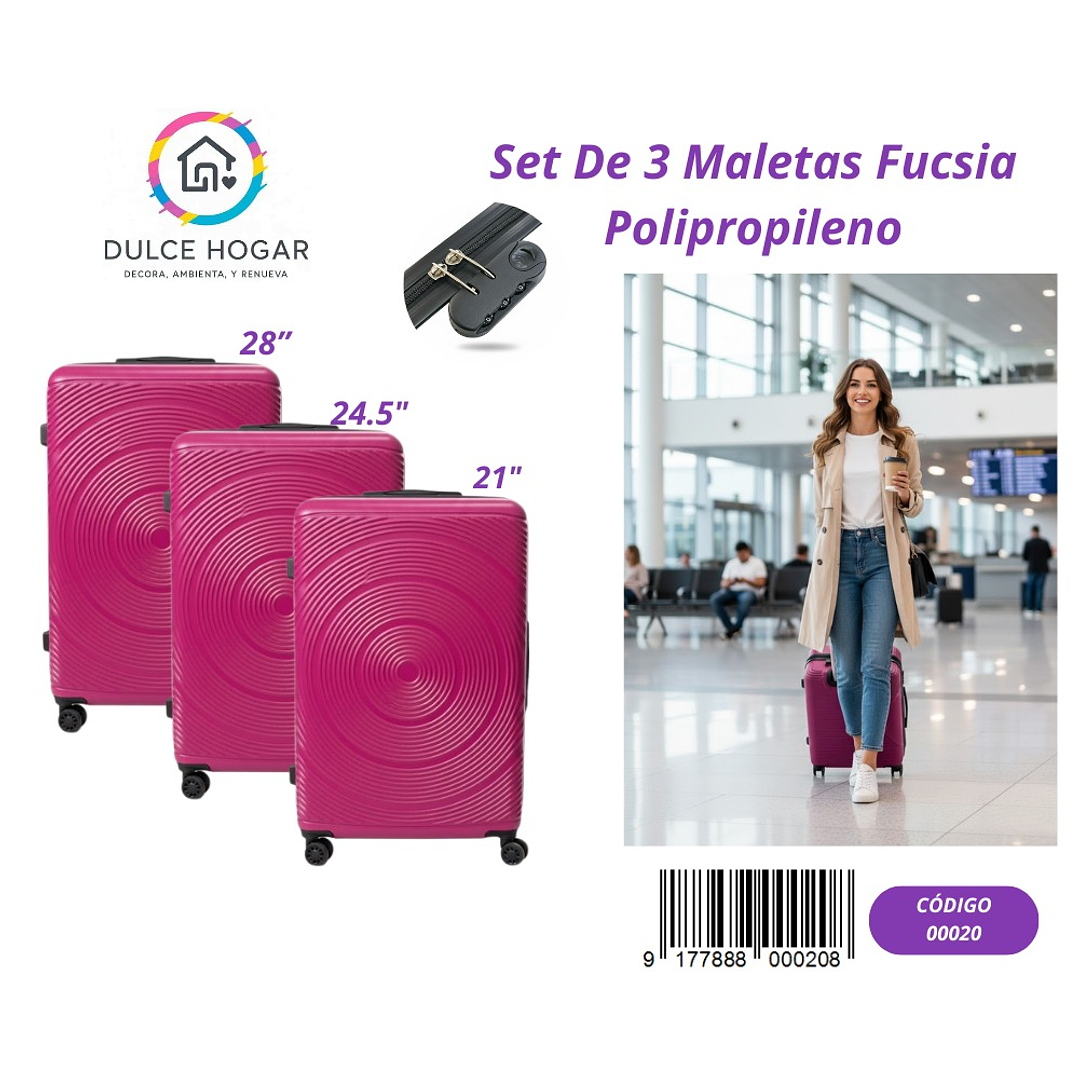 SET DE 3 MALETAS FUCSIA DE PROPILENO  1