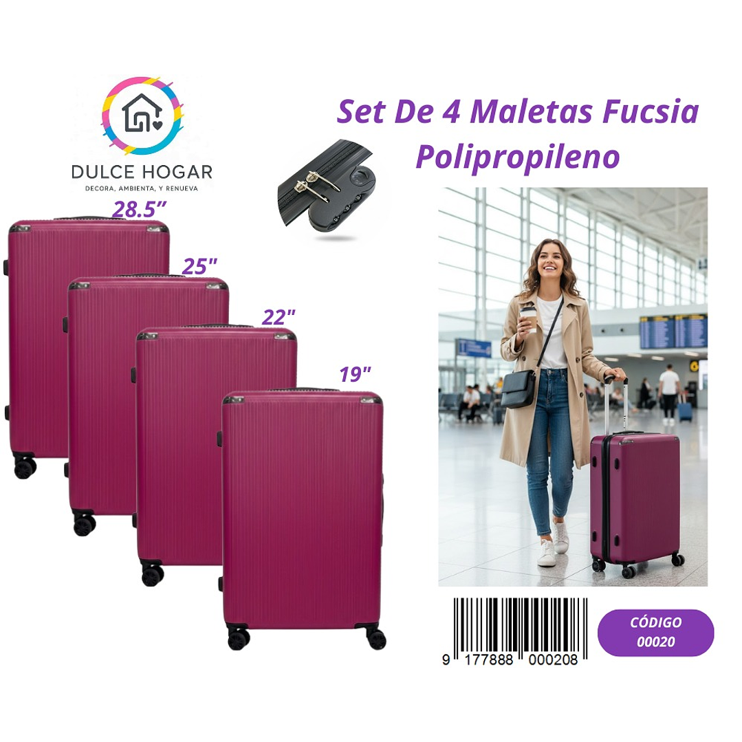 SET DE 4 MALETAS FUCSIA DE PROPILENO  1