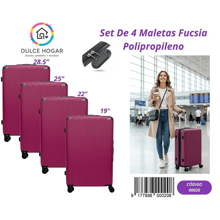 SET DE 4 MALETAS FUCSIA DE PROPILENO  1