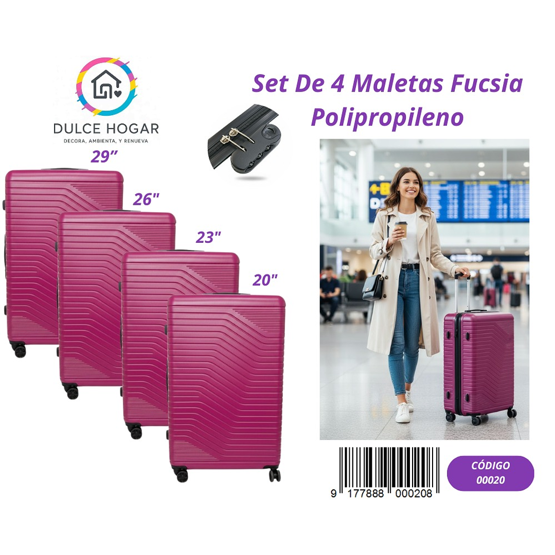 SET DE 4 MALETAS FUCSIA DE PROPILENO  1