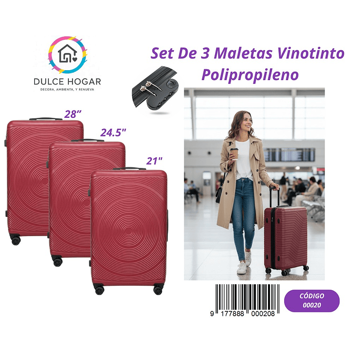 SET DE 3 MALETAS BURDEO DE PROPILENO  1