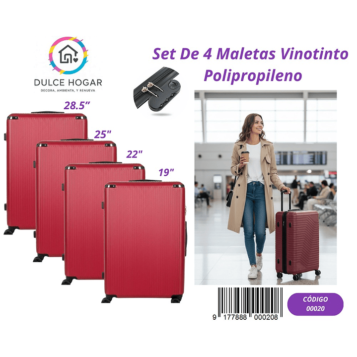 SET DE 4 MALETAS BURDEO DE PROPILENO  1
