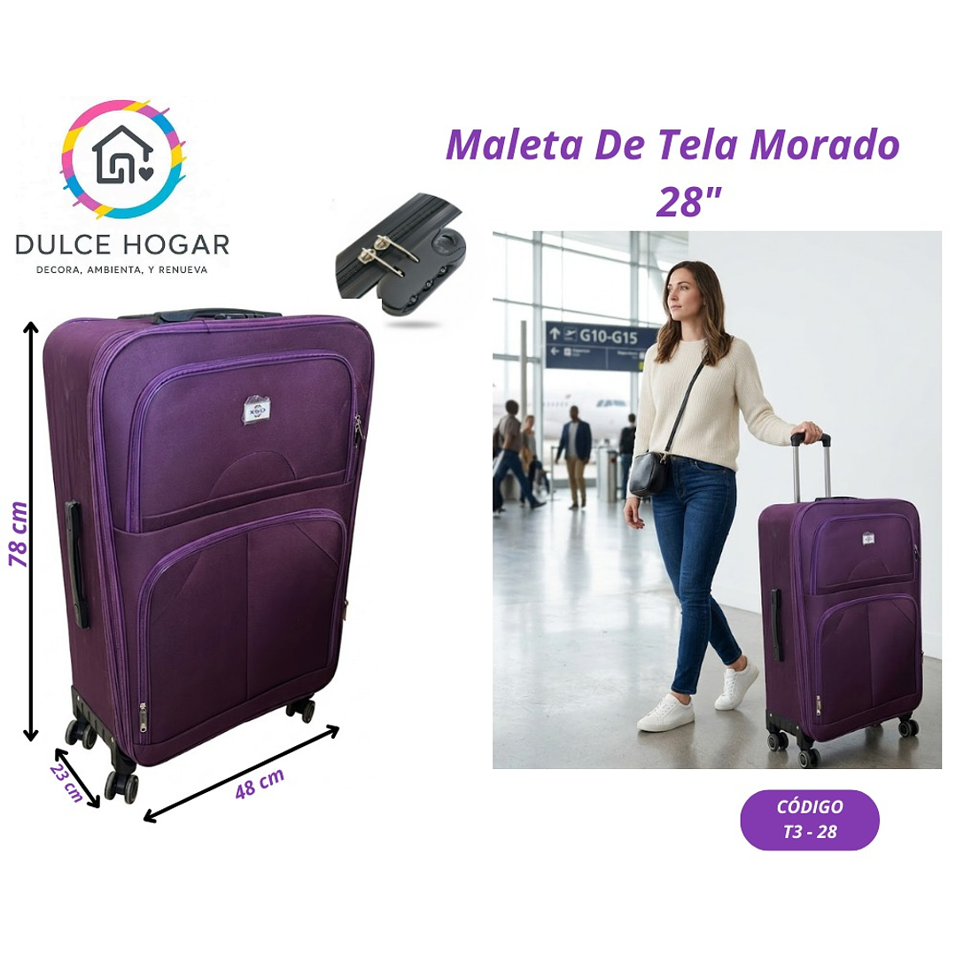 MALETA DE TELA MORADO DE CUADROS 28´´ 1