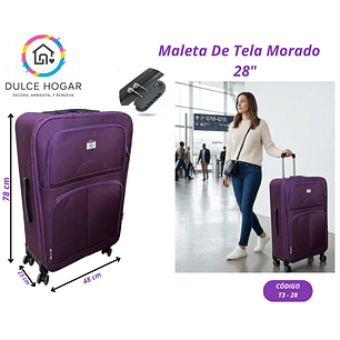 MALETA DE TELA MORADO DE CUADROS 28´´