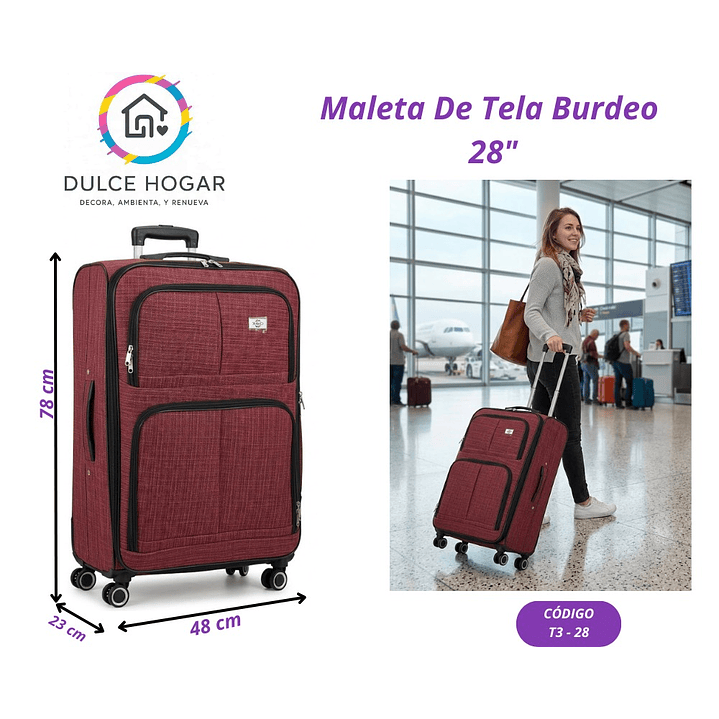 MALETA DE TELA BURDEO DE CUADROS 28´´ 1