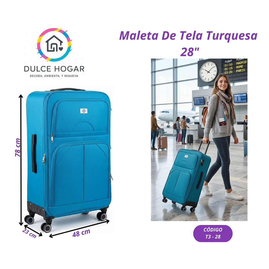 MALETA DE TELA TURQUESA DE CUADROS 28´´ 1