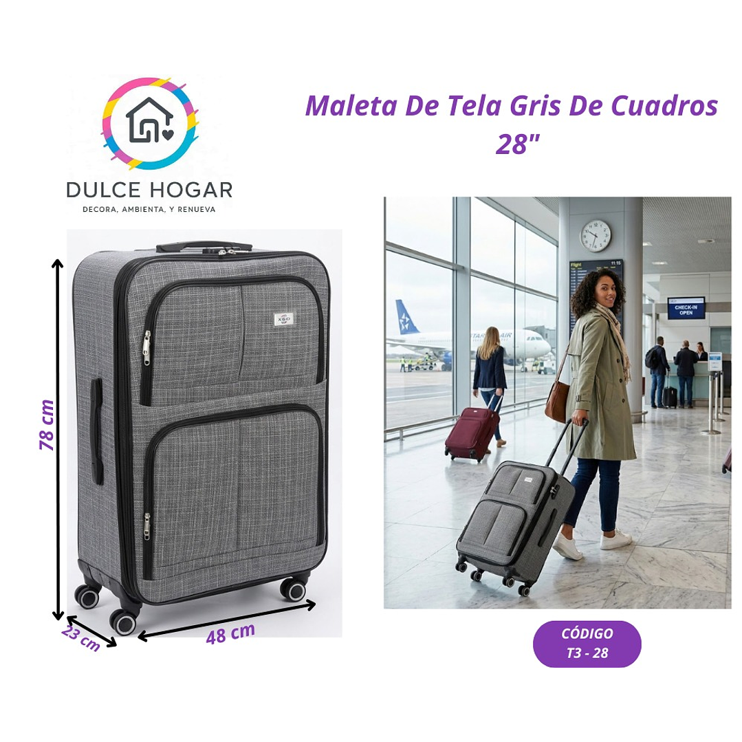 MALETA DE TELA GRIS DE CUADROS 28´´ 1