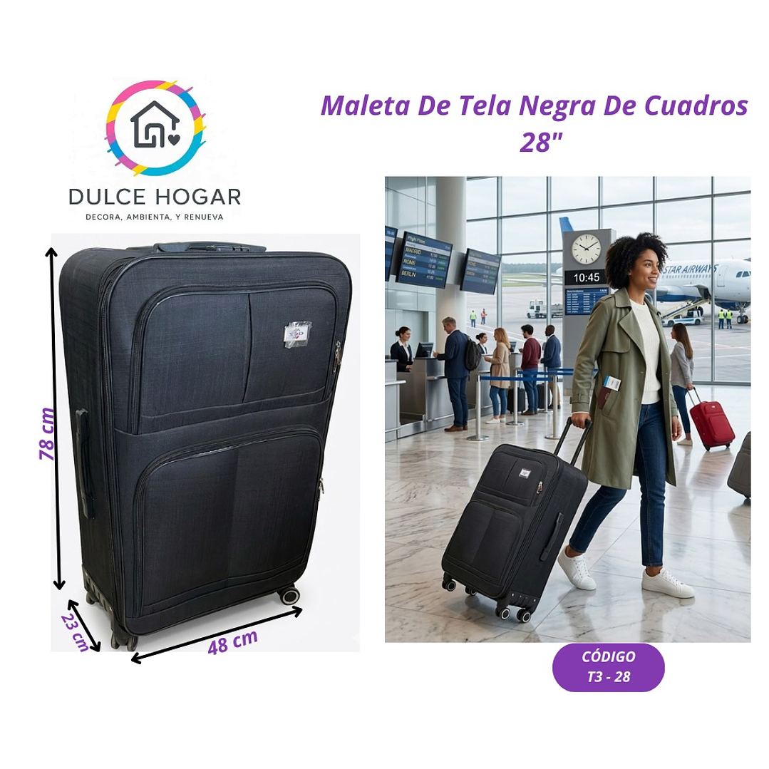 MALETA DE TELA NEGRA DE CUADROS 28´´ 1