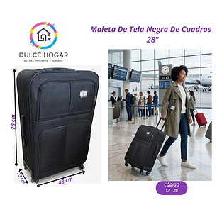 MALETA DE TELA NEGRA DE CUADROS 28´´
