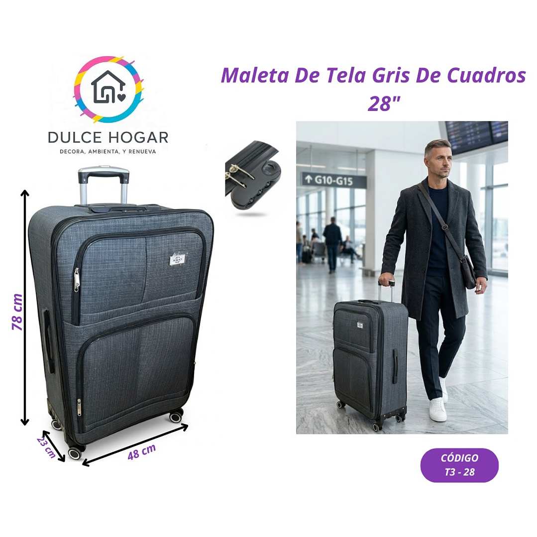 MALETA DE TELA GRIS DE CUADROS 28´´ 1