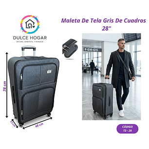 MALETA DE TELA GRIS DE CUADROS 28´´