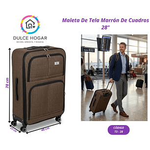 MALETA DE TELA MARRON DE CUADROS 28´´