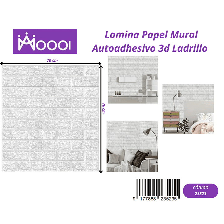 Lamina Papel Mural Autoadhesivo 3D Ladrillo 1