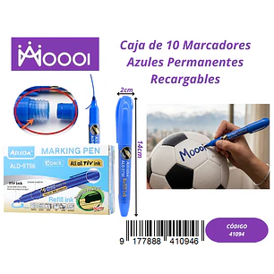 CAJA DE 10 MARCADORES AZUL PERMANENTE RECARGABLES Precio publicado al por mayor 3 unidades del mismo