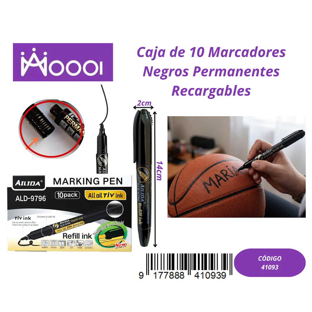 CAJA DE 10 MARCADORES NEGRO PERMANENTE RECARGABLES Precio publicado al por mayor 3 unidades del mismo 1