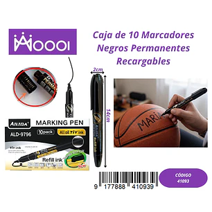 CAJA DE 10 MARCADORES NEGRO PERMANENTE RECARGABLES Precio publicado al por mayor 3 unidades del mismo