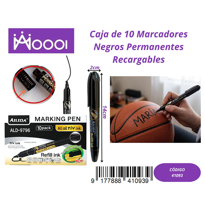 CAJA DE 10 MARCADORES NEGRO PERMANENTE RECARGABLES Precio publicado al por mayor 3 unidades del mismo 1