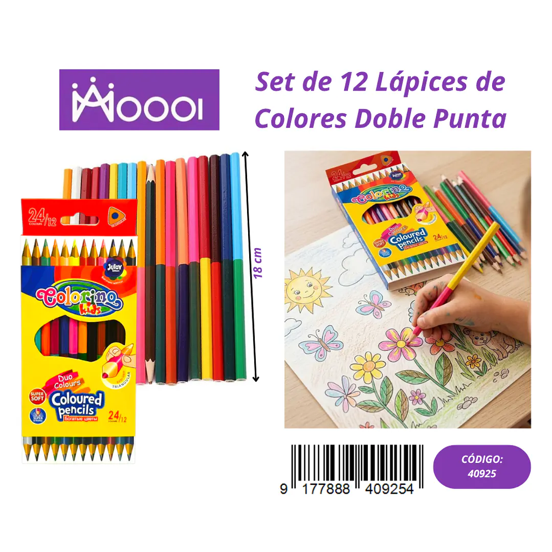 CAJA DE 12 LÁPICES DE COLORES DOBLE PUNTA Precio publicado al por mayor 3 unidades del mismo 1
