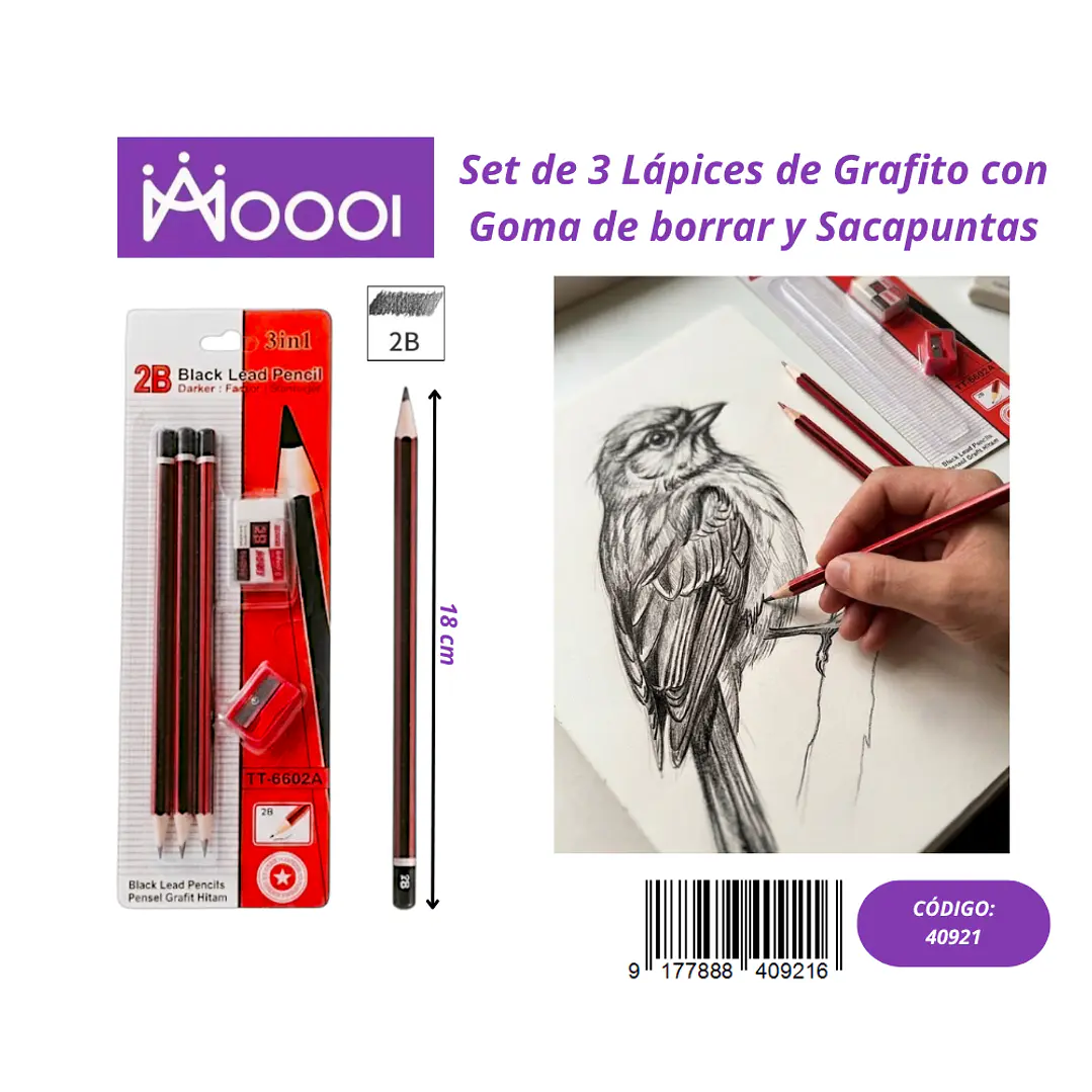 SET DE 3 LAPICES DE GRAFITO CON BORRADOR Y SACAPUNTA Precio publicado al por mayor 3 unidades del mismo 1