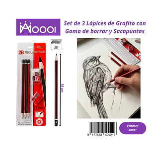 SET DE 3 LAPICES DE GRAFITO CON BORRADOR Y SACAPUNTA Precio publicado al por mayor 3 unidades del mismo