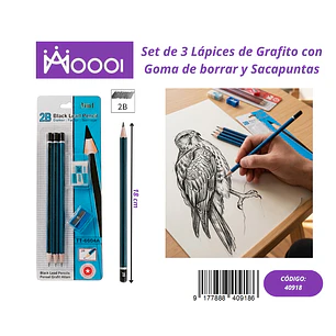 SET DE 3 LAPICES DE GRAFITO CON BORRADOR Y SACAPUNTA Precio publicado al por mayor 3 unidades del mismo