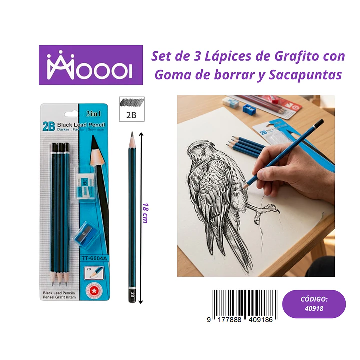 SET DE 3 LAPICES DE GRAFITO CON BORRADOR Y SACAPUNTA Precio publicado al por mayor 3 unidades del mismo 1