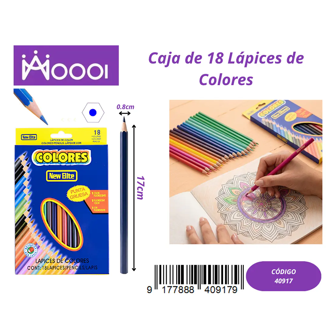 CAJA DE 18 LÁPICES DE COLORES Precio publicado al por mayor 3 unidades del mismo 1