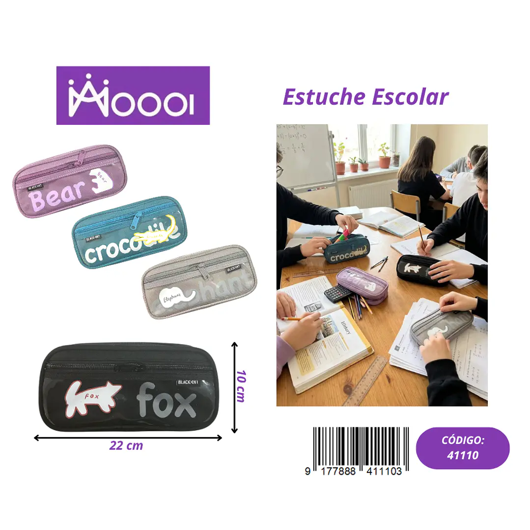 ESTUCHE ESCOLAR DISEÑO ANIMAL UNISEX Precio publicado al por mayor 3 unidades del mismo 1