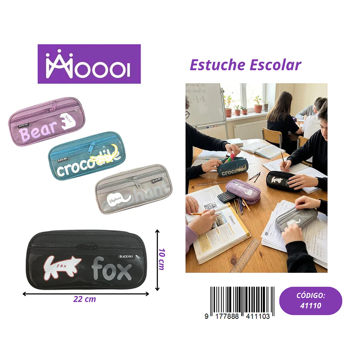 ESTUCHE ESCOLAR DISEÑO ANIMAL UNISEX Precio publicado al por mayor 3 unidades del mismo 1