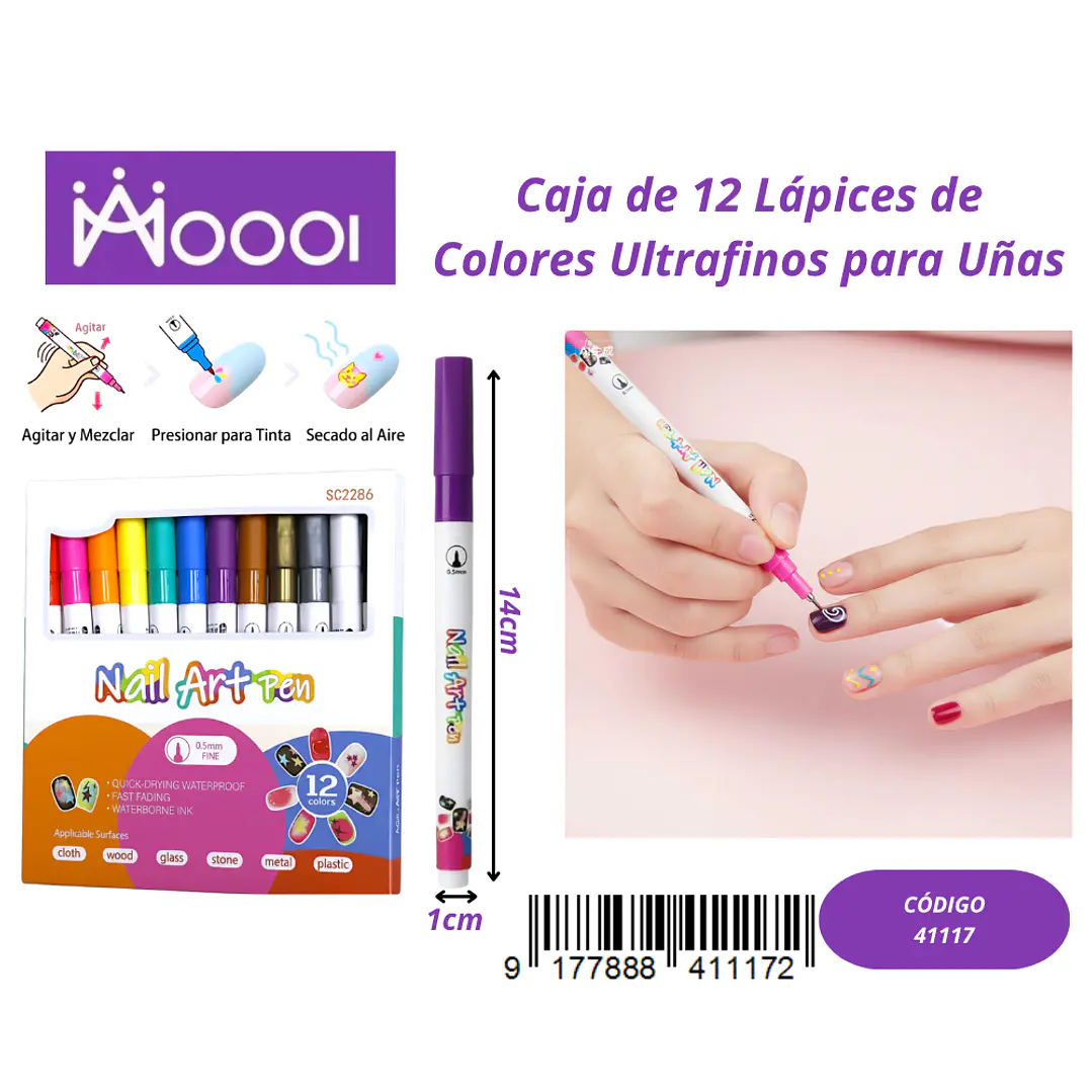 CAJA DE 12 LÁPICES DE COLORES PARA UÑAS Precio publicado al por mayor 3 unidades del mismo 1