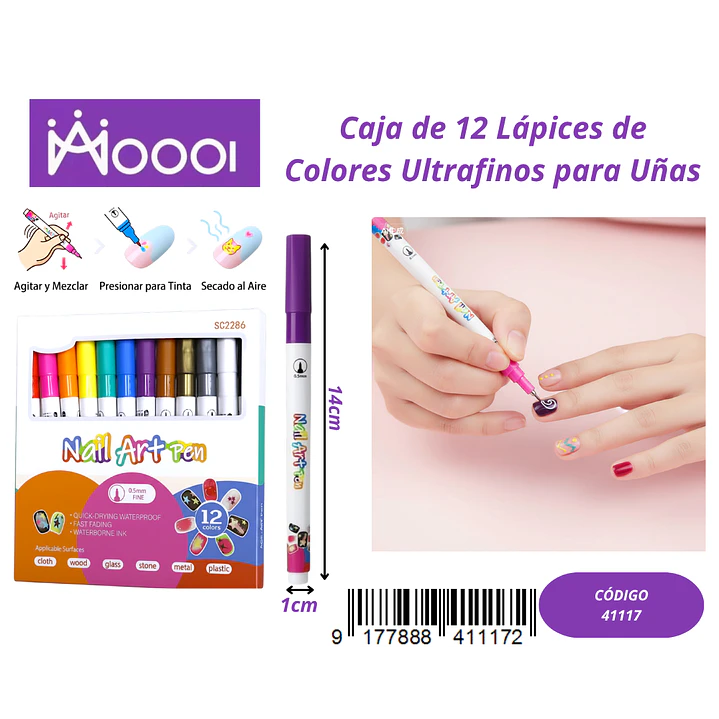 CAJA DE 12 LÁPICES DE COLORES PARA UÑAS Precio publicado al por mayor 3 unidades del mismo 1
