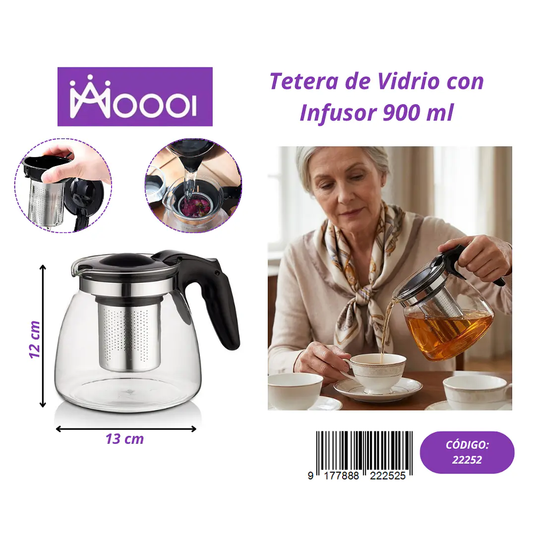 Tetera de Vidrio con Infusor 900ML Precio publicado al por mayor 3 unidades del mismo 1