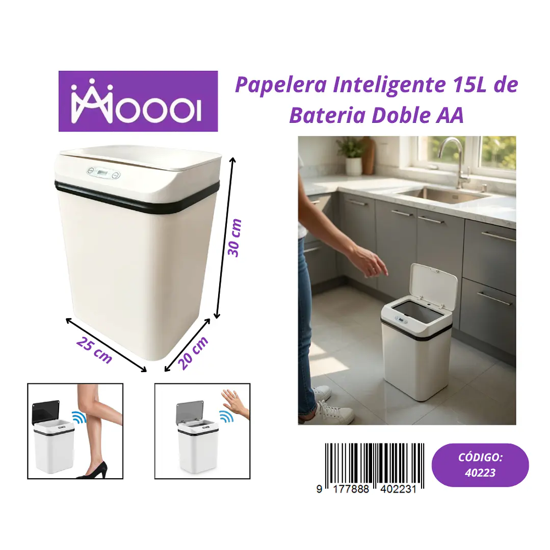 Papelera Inteligente 15L de Bateria Doble AA Precio publicado al por mayor 3 unidades del mismo 1